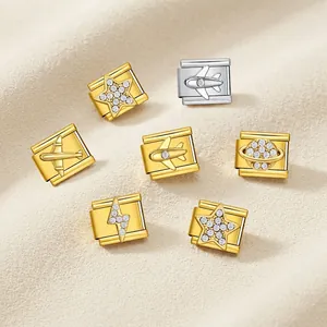 Space-themed Italian modular charms for DIY bracelets with crystal star and airplane motifs