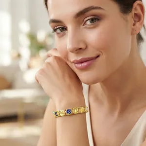 Gold Italian modular bracelet featuring space-themed charms like astronaut and planets