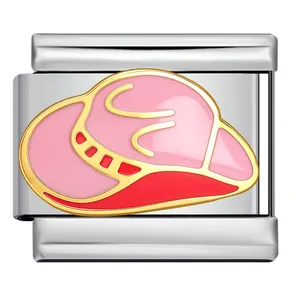 Italienisches Charm-Glied mit rosa Cowboyhut-Design, DIY-Armband aus Edelstahl