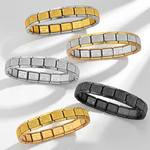 Bracelets à breloques modulables italiens en acier inoxydable avec motif à carreaux
