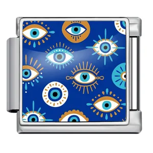 Maillon de bracelet italien en acier inoxydable avec divers motifs de l'œil maléfique.