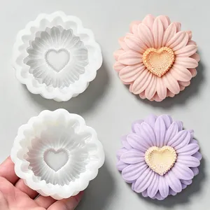 Gänseblümchen Blume Herz Silikonform DIY Duftkerze Gips Aromatherapie Stein Schokoladen Backform Einfache Freigabe Weiße Silikonform