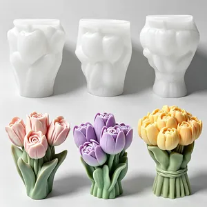 Stampo in Silicone per Bouquet di Tulipani 3D DIY per Produzione di Candele Sapone Aromatico Resina Gesso Artigianato Decorazione Casa