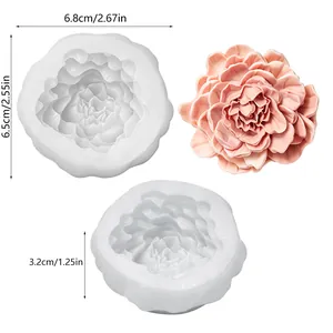 Detaillierte Maße der 3D Pfingstrose Silikonform für DIY Kerzen und Gipsarbeiten