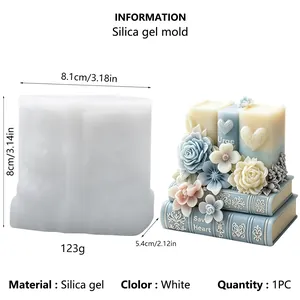 Vue détaillée du moule en silicone pour livre de roses rétro avec dimensions et poids