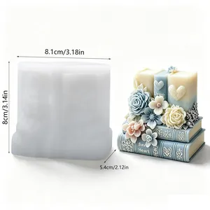 Vue détaillée du moule en silicone livre rose vintage avec dimensions pour bougies