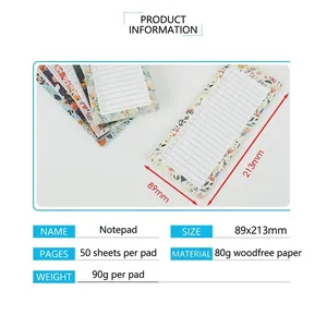 Floral magnetic notepad planner for to-do lists with 50 tear-off sheets, 89x213mm