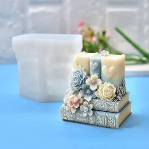 Moule en silicone pour bougies en forme de livre rose vintage pour savon et plâtre