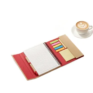 Multi-functional spiral notebook set with colored sticky notes and ballpoint pen