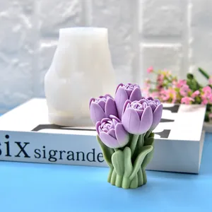 Stampo in silicone bouquet di tulipani 3D per candele profumate e artigianato in resina