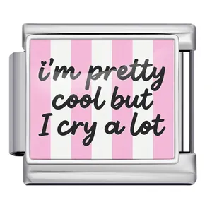 Link per charm modulare italiano in acciaio inox con strisce rosa e citazione divertente