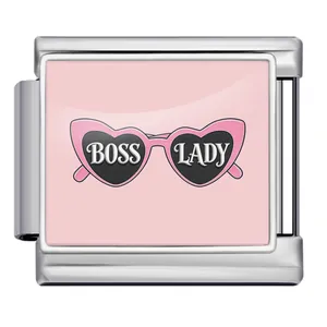 Maglia per bracciale italiano in acciaio inox con occhiali da sole Boss Lady rosa