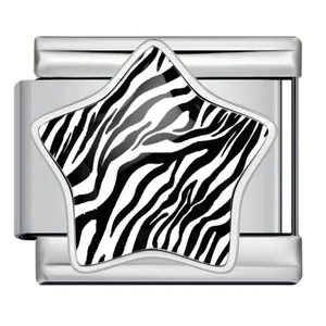 Stainless steel Italian charm link featuring a zebra print star decoration for DIY jewelry