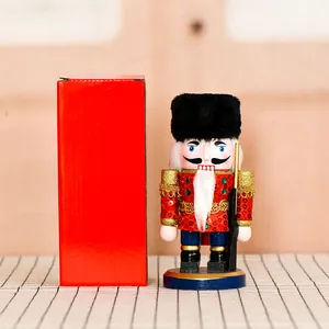 Soldado cascanueces de madera de 18 cm con uniforme de lentejuelas rojas y caja.