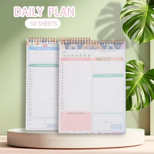 Planificateur Quotidien Anglais Cahier à Spirale Gestion du Temps Organisateur Avec Couverture PP Motif Floral Arc-en-Ciel Pour Étudiants Bureau