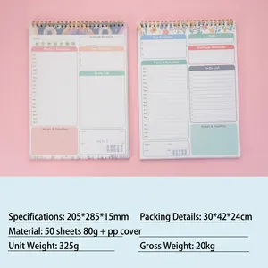 Vue détaillée du planificateur A5 avec sections pour horaires quotidiens et listes.