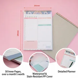 Vue détaillée de l'agenda quotidien à spirale 205x285mm avec 50 pages et couverture PP.