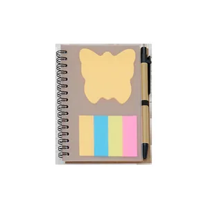 Mini A6 spiral notebook set including butterfly sticky notes and a kraft paper pen