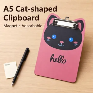 A5 Creative Cartoon Cat Shaped Clipboard Magnetic Writing Pad Metal Clip Filing Folder For Students Office Document Organizer