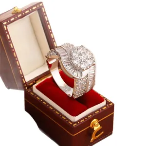 Luxury sparkling horseshoe-shaped full diamond ring for women in a vintage gift box