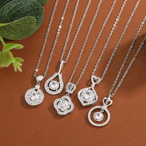 Light Luxury Zirconia Pendant Necklace For Women Copper Heart Waterdrop Clover Crown Clavicle Chain Jewelry Gift