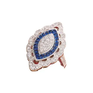 Bague de fiançailles de luxe style européen avec topaze bleue et cristaux blancs or
