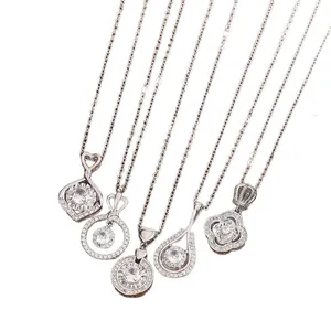 Elegant silver-toned zircon pendant necklaces with chic heart and teardrop designs for women