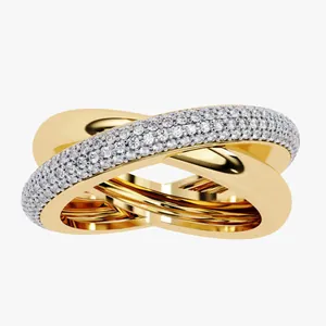French Vintage Copper Intertwined Cross Ring For Women Minimalist Rhinestone Pave Set Geometric Geometric Band Light Luxury Jewelry