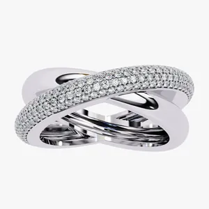 Elegant silver-toned pavé-set crystal criss-cross ring for modern women jewelry