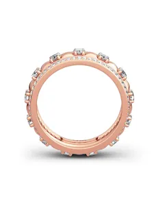 Detailed side view of luxury rose gold ring with exquisite full diamond pavé setting