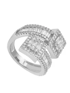 Detailed view of fashionable square zirconia open ring with wrap-around luxury design