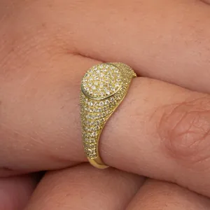 Hip Hop Iced Out Oval Ring 5A Zirconia Pave Micro Inlaid Gold Plated Men Rap Ring Fashion Jewelry Accessory
