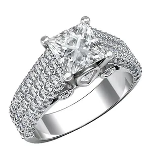 Elegant princess cut cubic zirconia engagement ring for women with white gold plating