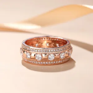 Elegant 18K rose gold plated hollow ring with sparkling pavé-set crystals