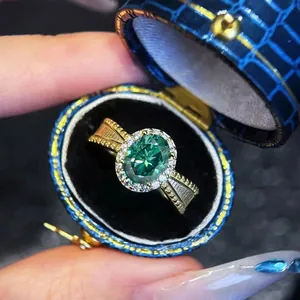Minimalist Gold Plated Copper Oval Simulated Emerald Zirconia Open Ring Vintage Halo Rhinestone Adjustable Finger Ring For Women Jewelry