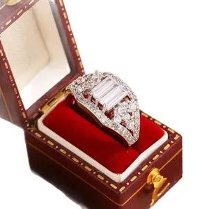 Luxury 18K gold plated ring with square zircons in a red velvet gift box
