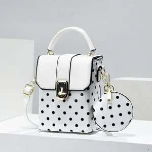 Women Polka Dot PU Leather Crossbody Bag Small Square Shoulder Bag With Coin Purse Pendant Mini Tote Handbag
