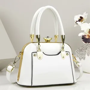 Women Stylish PU Patent Leather Handbag Elegant Rhinestone Buckle Crossbody Shoulder Bag Small Square Handbag For Daily Work