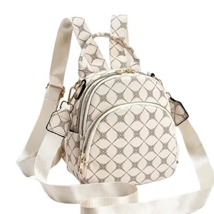 Zaino da donna minimalista color crema con motivo geometrico per viaggi e tempo libero