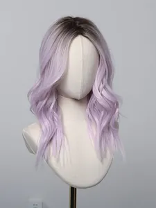 Wavy long lavender ombre wig for cosplay or Halloween displayed on a mannequin bust