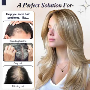 Detailed view of blonde human hair topper for receding hairline and thinning hair