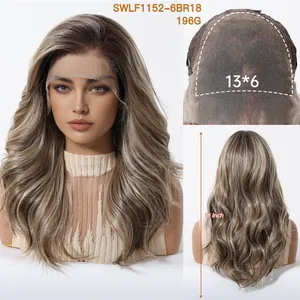 Detailed view of ombre ash blonde 18 inch long wavy lace front wig with 13x6 net