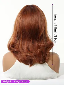 Auburn wavy long curly wig, 14 inch length, back view detail showing hair texture