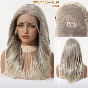 Detail view of ash blonde lace front wig showing 13x6 lace area and 20 inch back length.