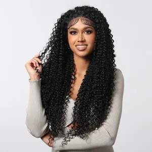 Long black kinky curly 13x6 lace front wig for women with natural hairline.