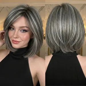Women's Short Bob Wig With Side Part Bangs Heat Resistant Matte Synthetic Fiber Natural Looking Fashion Hairpiece For Daily Party Use