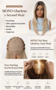Glueless MONO wig with long straight ombre blonde hair made of high-quality fiber