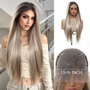 13x6 Lace Front Wigs For Women Long Straight Ombre Blonde Synthetic Hair Heat Resistant Natural Hairline Daily Use Wig