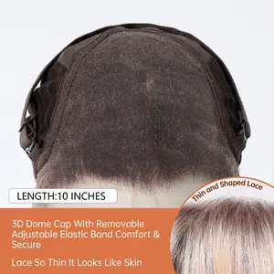Detail of breathable 3D dome wig cap with thin lace and 10 inch length specifications.