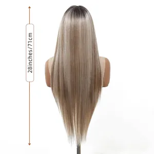 Long straight ombre blonde lace wig 28 inches length shown on mannequin back view
